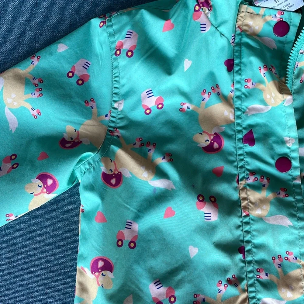 3T rain coat cartwheels horses teal - Picture 5 of 5